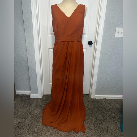 Burnt Orange V neck Dress - Picture 1 of 3